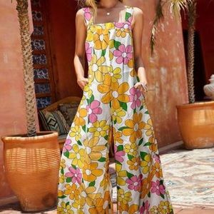 Pull on jumpsuit funky flower print NWT